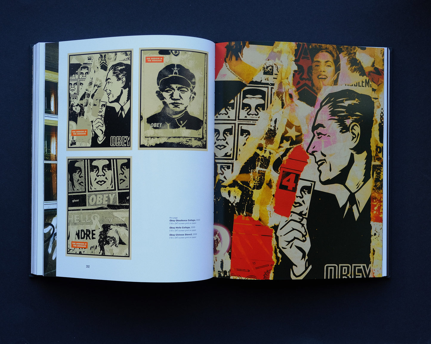 Random page from 'Obey: Supply & Demand - The 20 Year Edition' featuring vibrant, full-page artwork by Shepard Fairey.